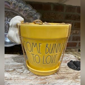 Rae Dunn Some Bunny to Love yellow planter white figural bunny - Brand NEW